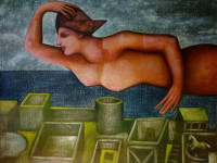 Andrés Monreal, El castillo egoísta, óleo sobre tela, 81 x 100 cm., 1989
